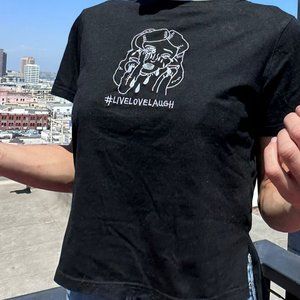 Orennji Live Laugh Cry Crop Trendy Top Women's S Black Crew Neck Short Sleeve